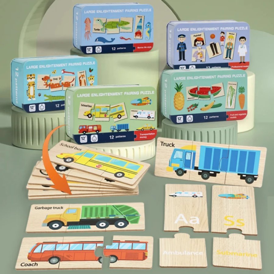 Puzzle d'association en bois - 12 modèles